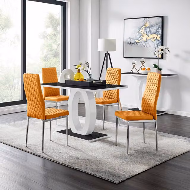 FurnitureboxUK Giovani Glass Dining Table and Four Milan Chairs Set in Yellow and Black