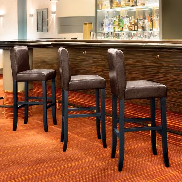 tectake Set of 2 Modern Brown Synthetic Leather Breakfast Bar Stools