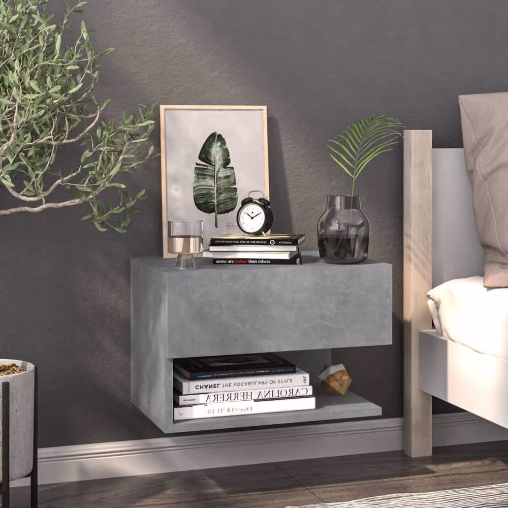 Berkfield Home Wall-mounted Bedside Cabinet in Concrete Grey, W/D/H: 46 x 29.5 x 30 cm – 2