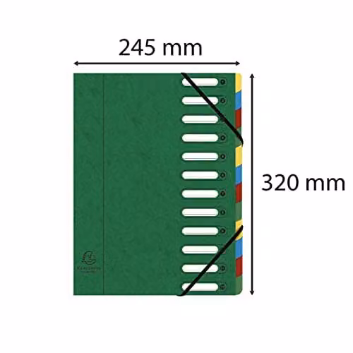 Exacompta Harmonika Multipart File with 12 Multicoloured Tabbed Sections, Green Pressboard Cover, Suitable for A4 Documents, W: 24.5 cm, H: 32 cm – 2