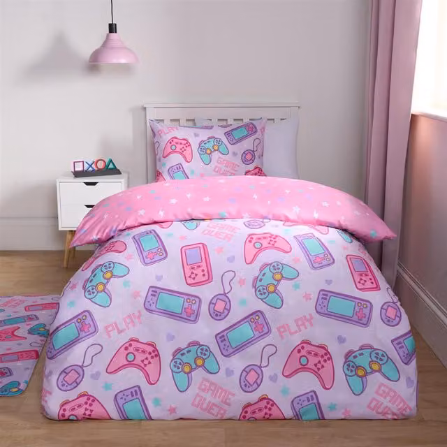 OHS Reversible Graphic Print Childrens Duvet Cover, Pink, W: 140 cm, L: 200 cm