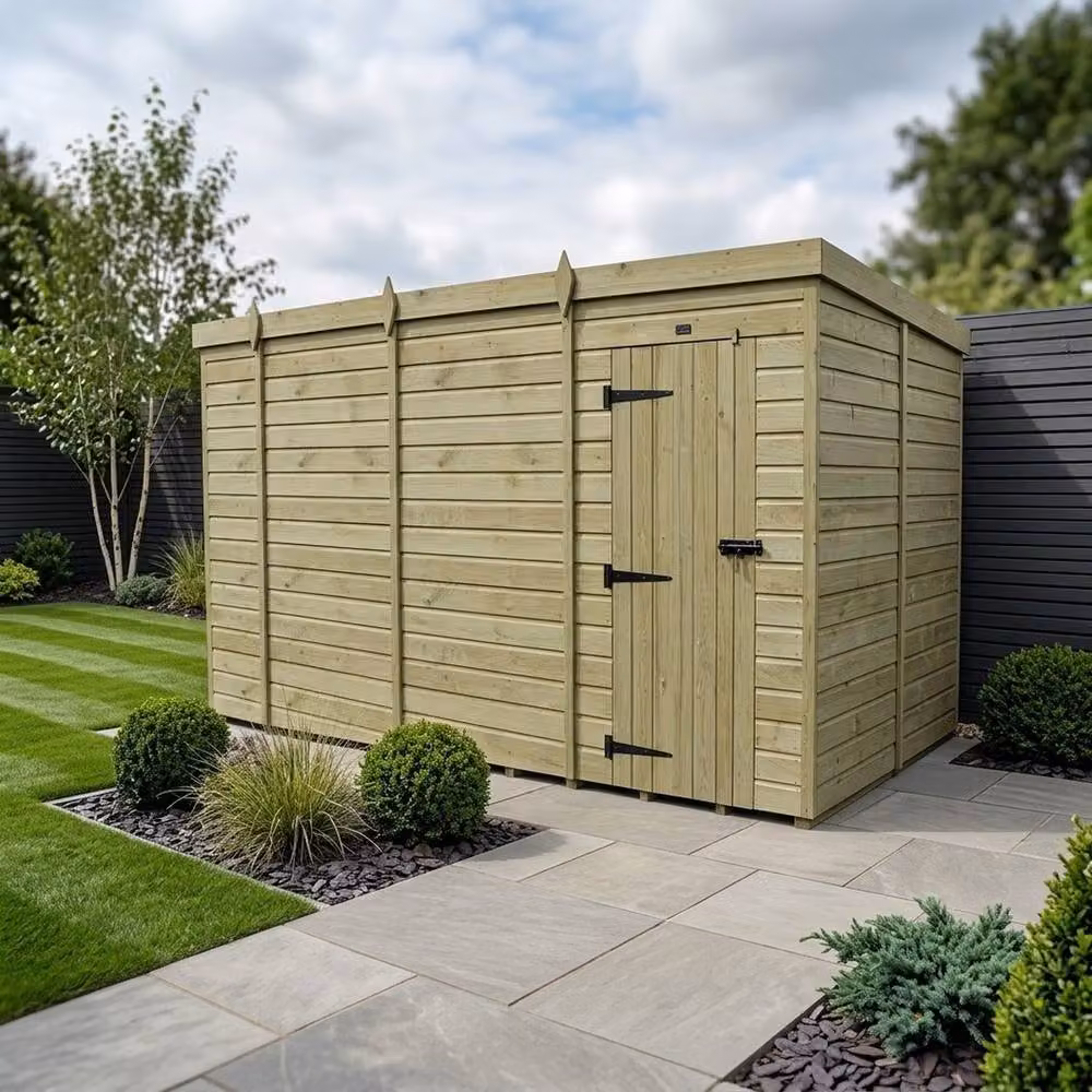 Buttercup Farm Brown Timber Pent Garden Shed with Single Door, W: 305 cm, D: 305 cm, H: 210 cm – 2
