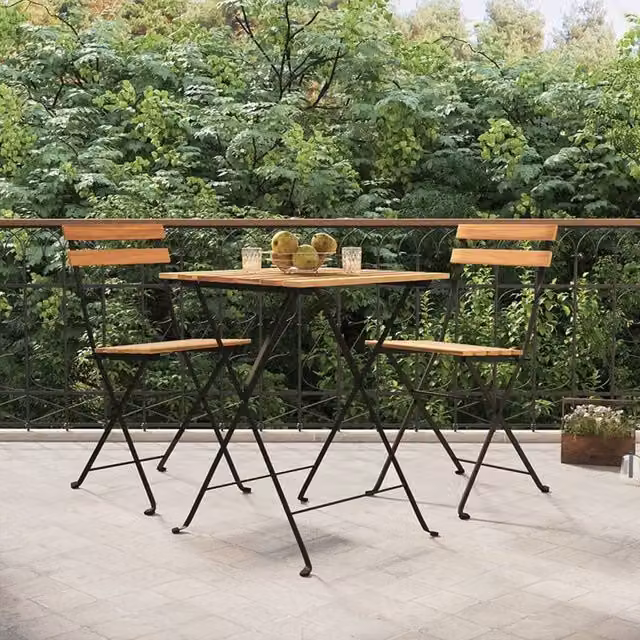 Berkfield Home 3 Piece Folding Bistro Set in Brown Solid Teak Wood and Steel