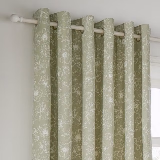 Make It A Home Bella Floral Eyelet Curtain Pair in Green, Height: 229 cm, Width: 183 cm