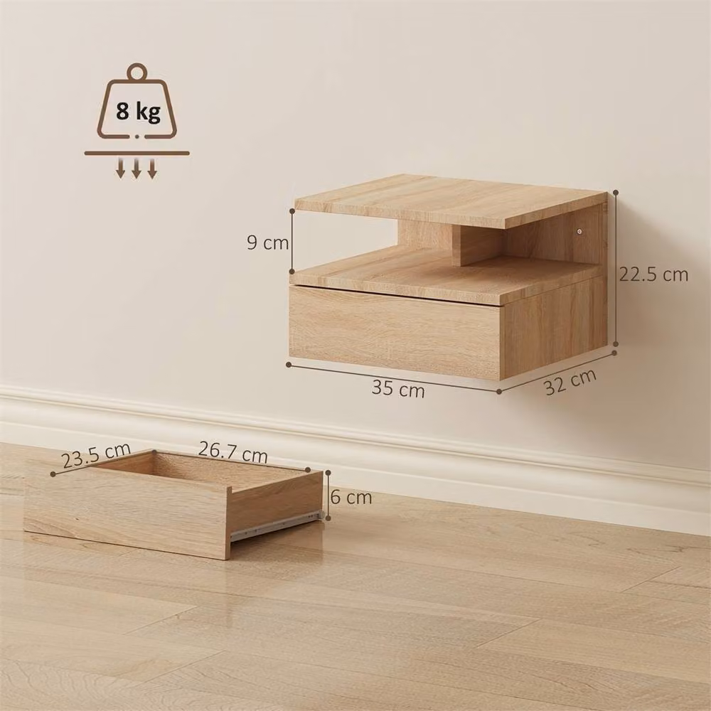 Kelvenix Set of 2 Wall Mounted Floating Bedside Tables in Brown Oak Tone – 2