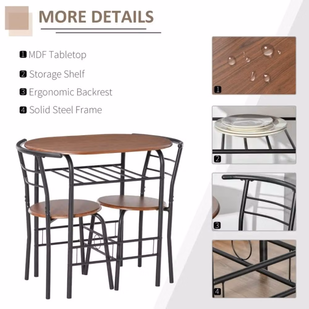 Kelvenix Kitchen Small Table and 2 Chairs Set in Brown – 4