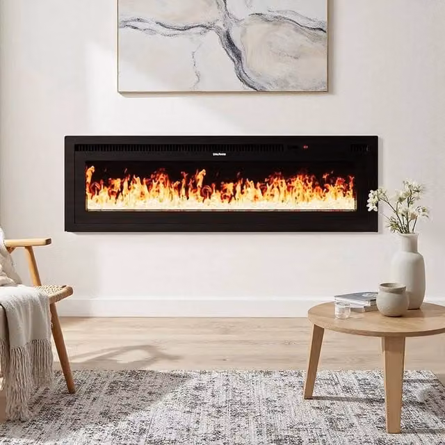 FORGEVIO 60 Inch LED Electric Inset Fireplace in Black – 1