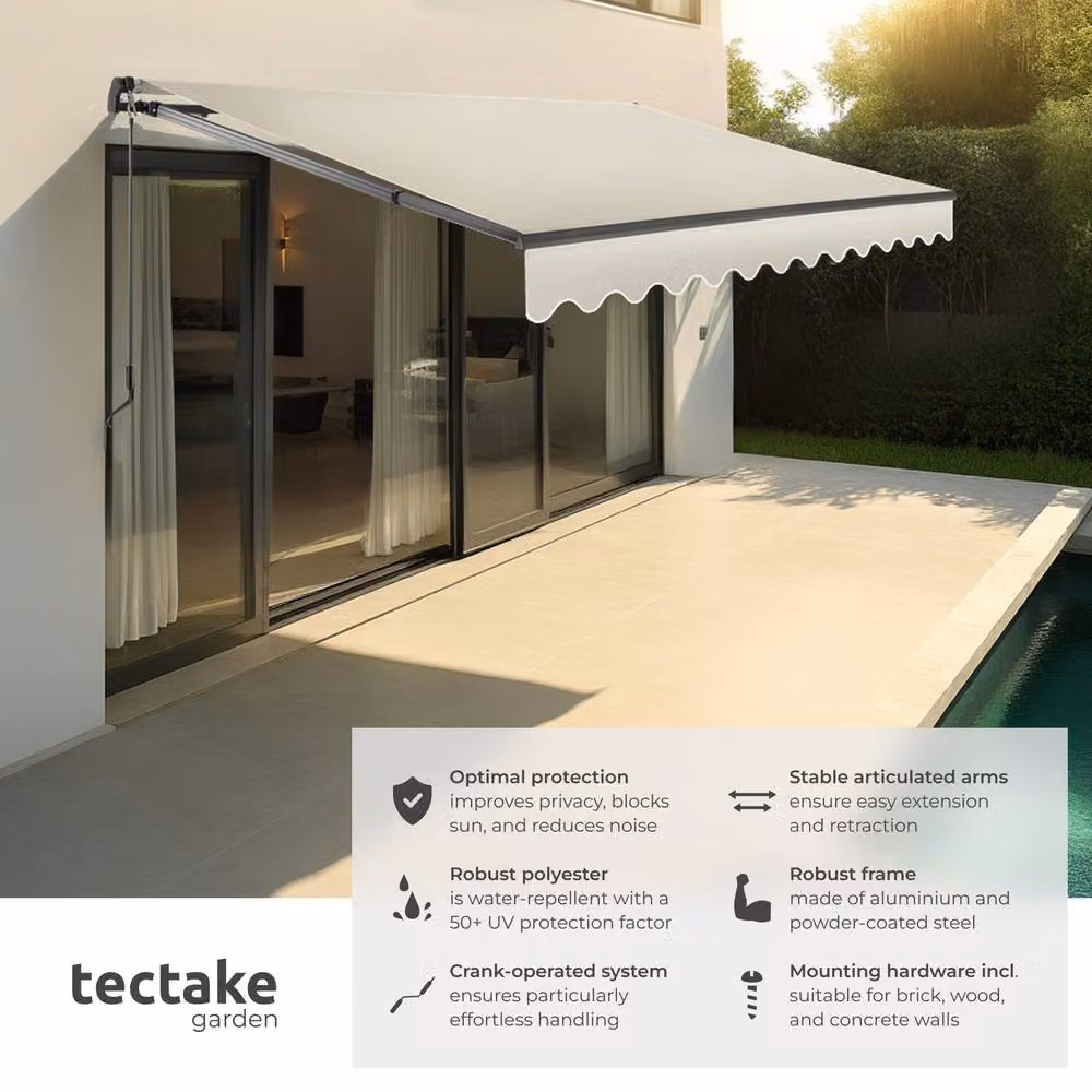 tectake Ornella Retractable Awning in Beige with Aluminium Frame and Polyester Fabric, W: 300 cm, D: 250 cm – 2