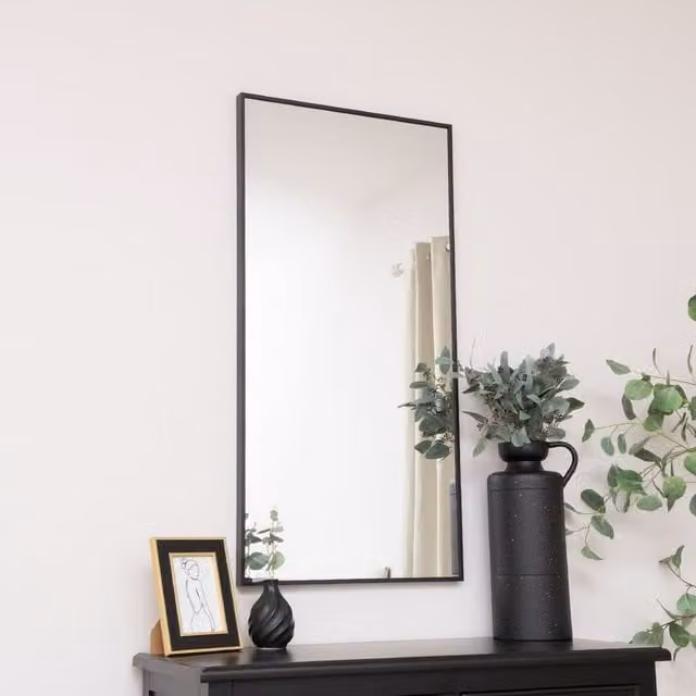 Melody Maison Large Black Minimalist Rectangular Wall Mirror W: 100 cm, H: 50 cm