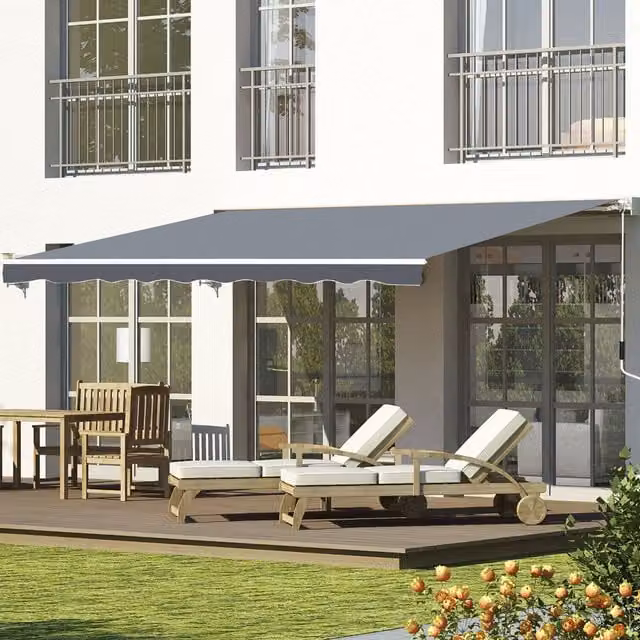 Outsunny Manual Wall-Mounted Garden Awning Canopy in Grey, W: 250 cm, D: 200 cm