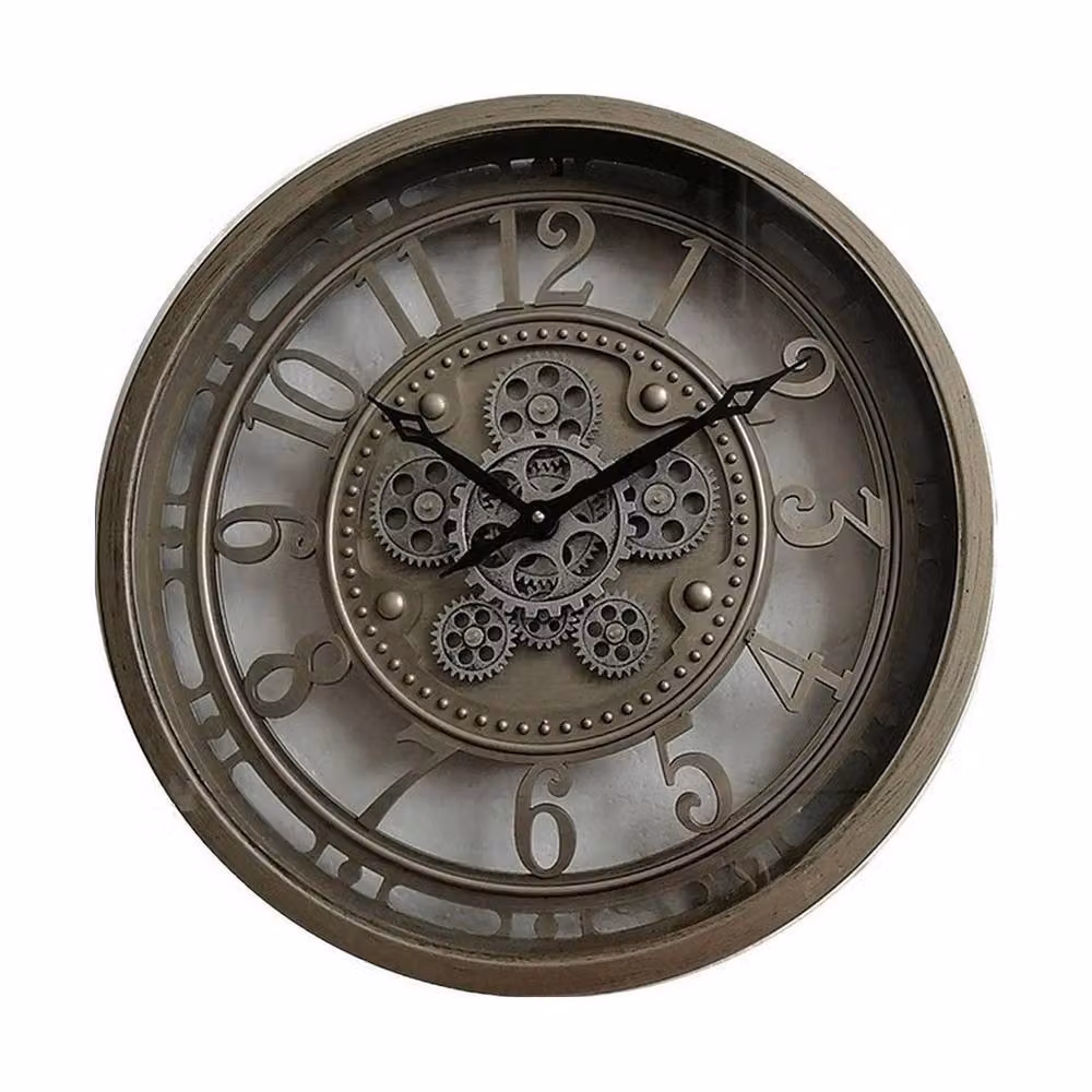 Minster Round Gear Wall Clock in Brown, Metal, W46 x H46 x D7 cm – 2