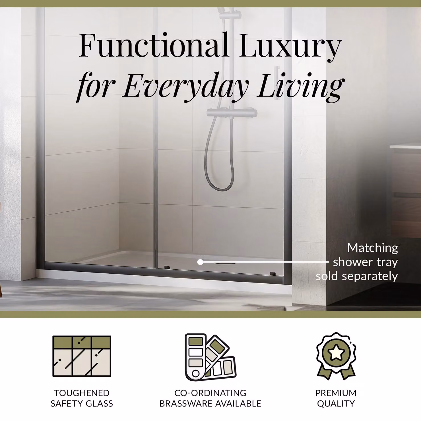 Balterley 6mm Toughened Safety Glass Sliding Shower Door, Black, W/H: 140 x 190 cm – 3