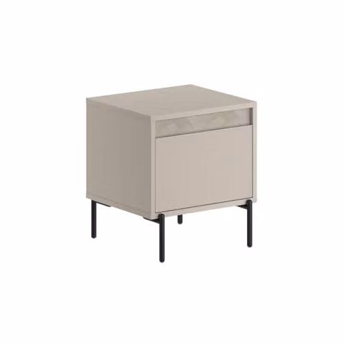 FWStyle Sandstone 1 Door Bedside Table in Sand, Beige and Black with Metal Legs, Height: 50 cm, Width: 44 cm, Depth: 45 cm – 1