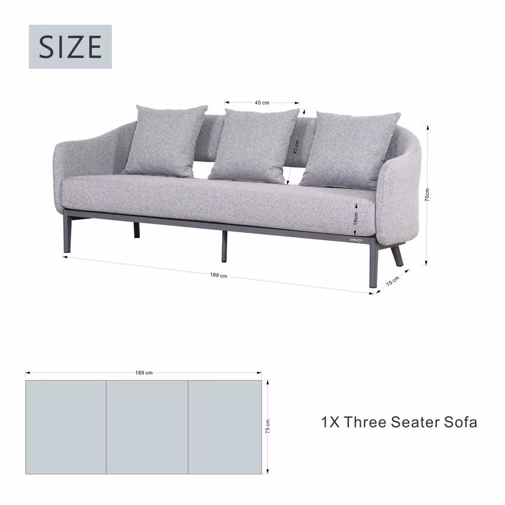 Mimo Powder Coated Aluminium Three-Seater Sofa in Grey with Scatter Cushions – 5