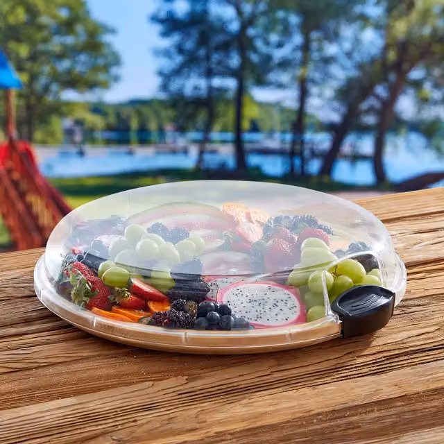 Farberware Build-a-Board Round Bamboo Multi-Purpose Snack Board with Locking Lid, Brown, Diameter: 35.5 cm