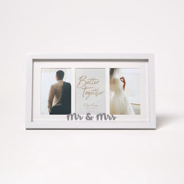 Homescapes Better Together Triple Wedding Frame in White and Silver