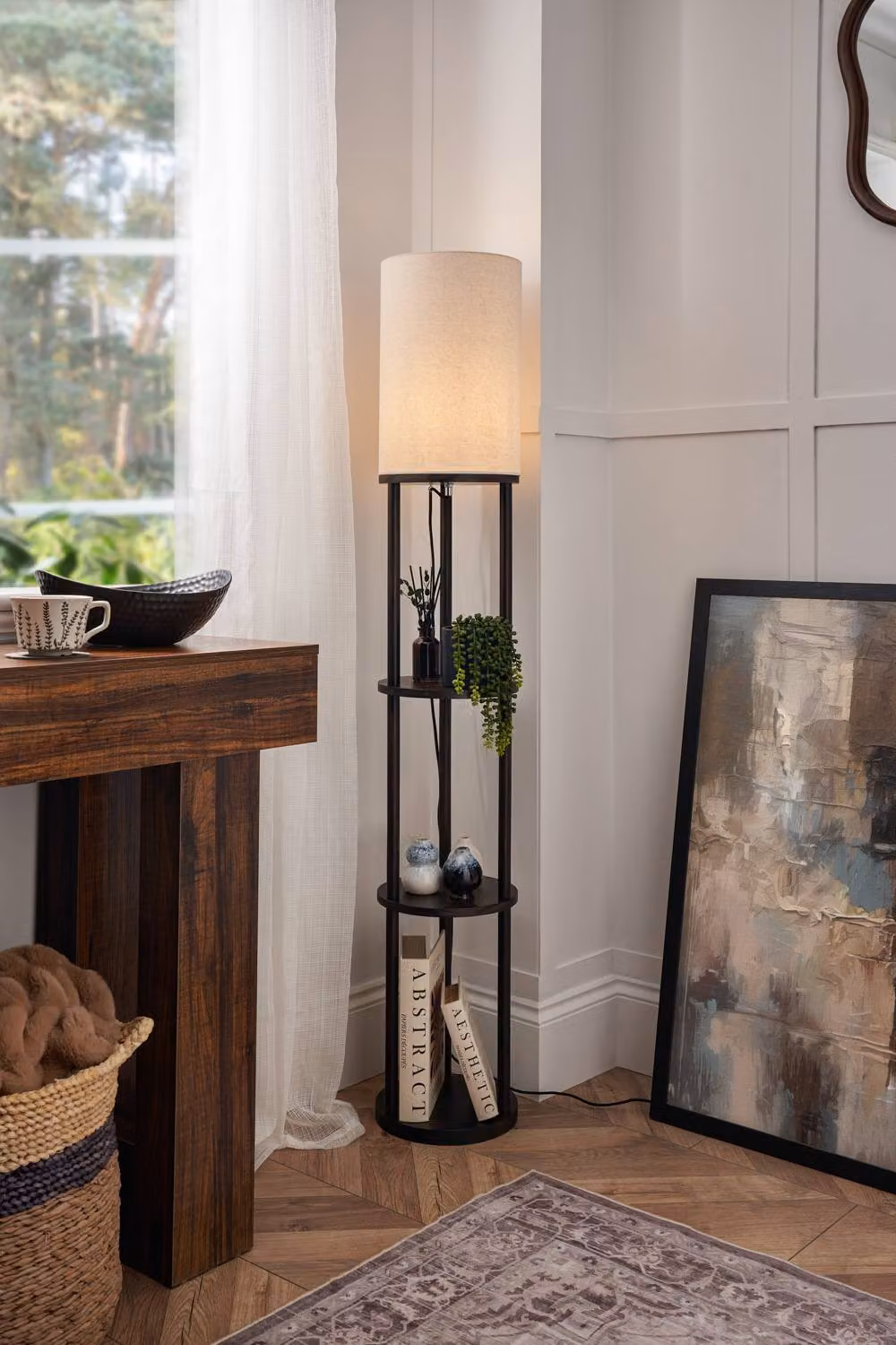 BHS Lighting Shelby Floor Lamp with Shelves in Brown Wood – 2