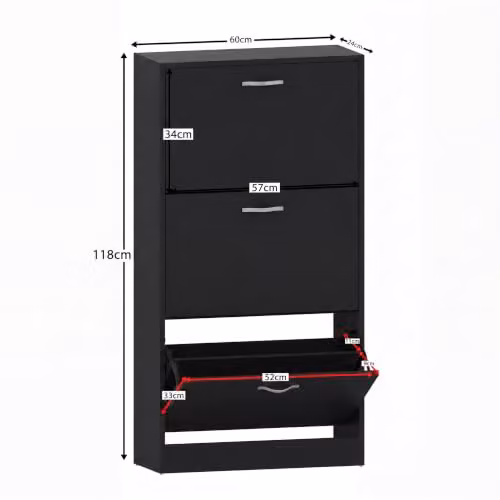 Vida Designs Modern Black Wooden Shoe Cabinet with 3 Tilting Compartments, H 118 x W 60 x D 24 cm – 2