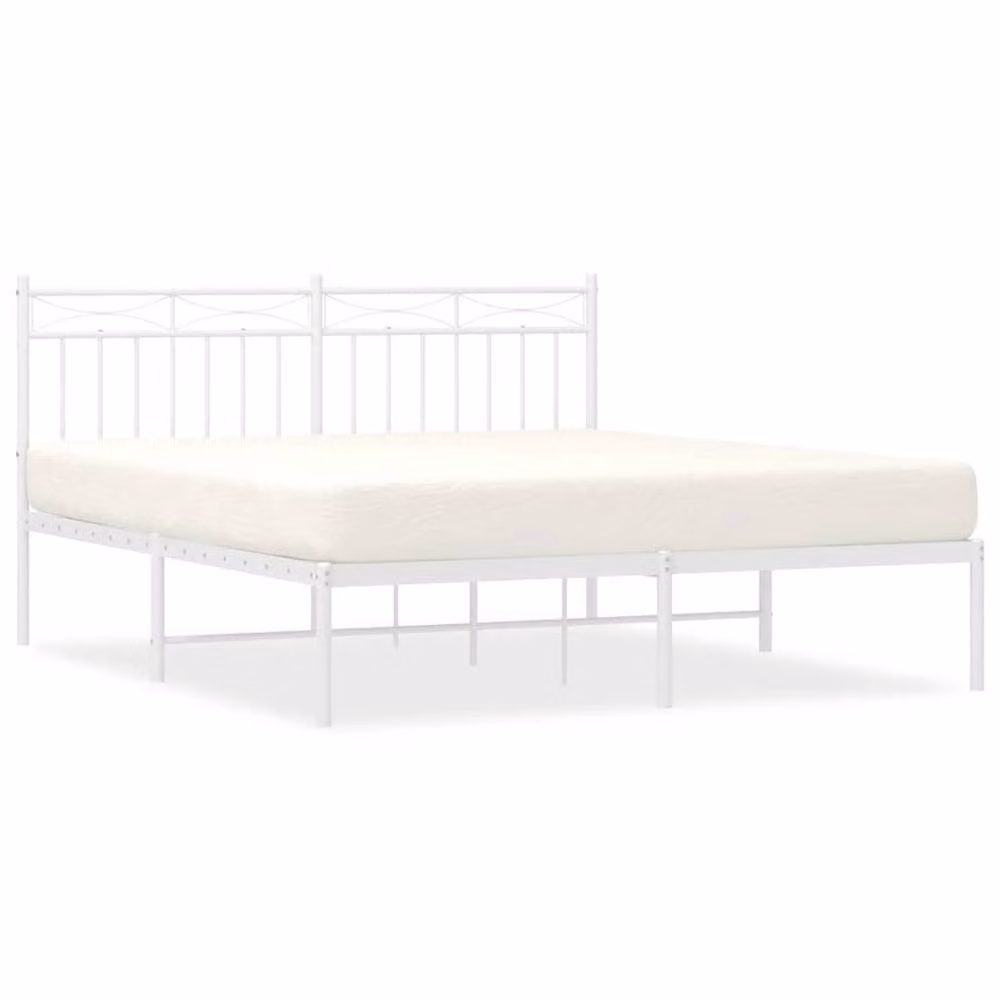 Berkfield Home Metal Bed Frame with Headboard, White, W/D/H: 150 x 200 cm – 2