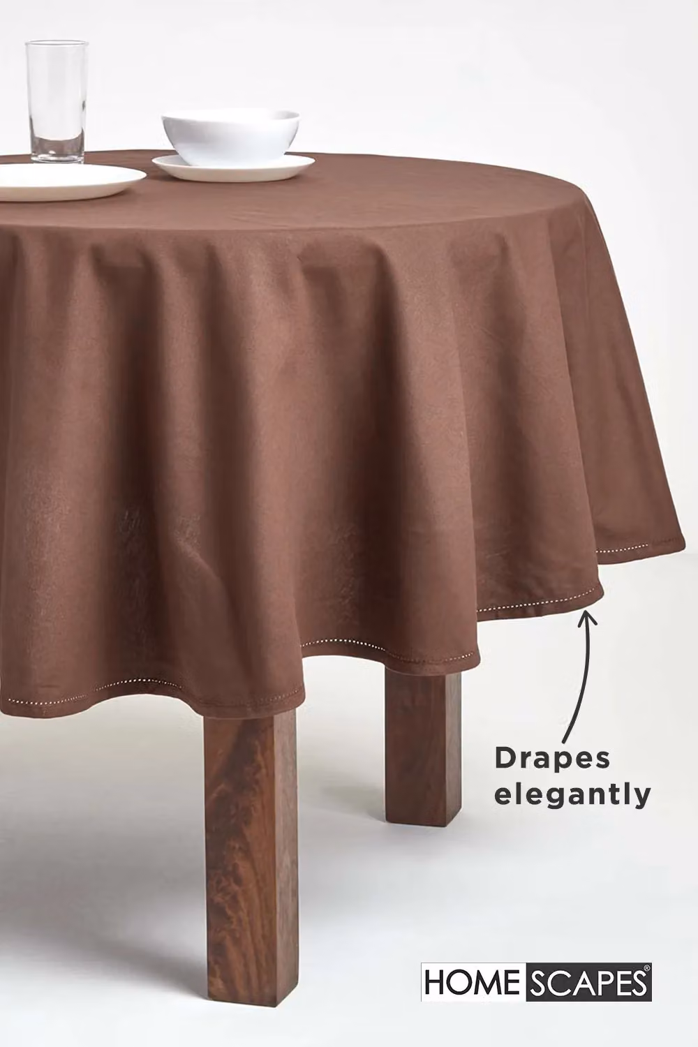 Homescapes Plain Round Cotton Tablecloth in Brown, Diameter: 178 cm – 5