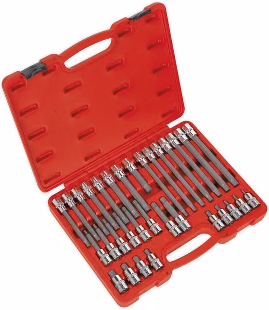 Loops 32pc RIBE Star Short and Long Socket Bit Set, 1/2 inch Square Drive, Chrome Vanadium Steel, Silver and Multicolour – 1