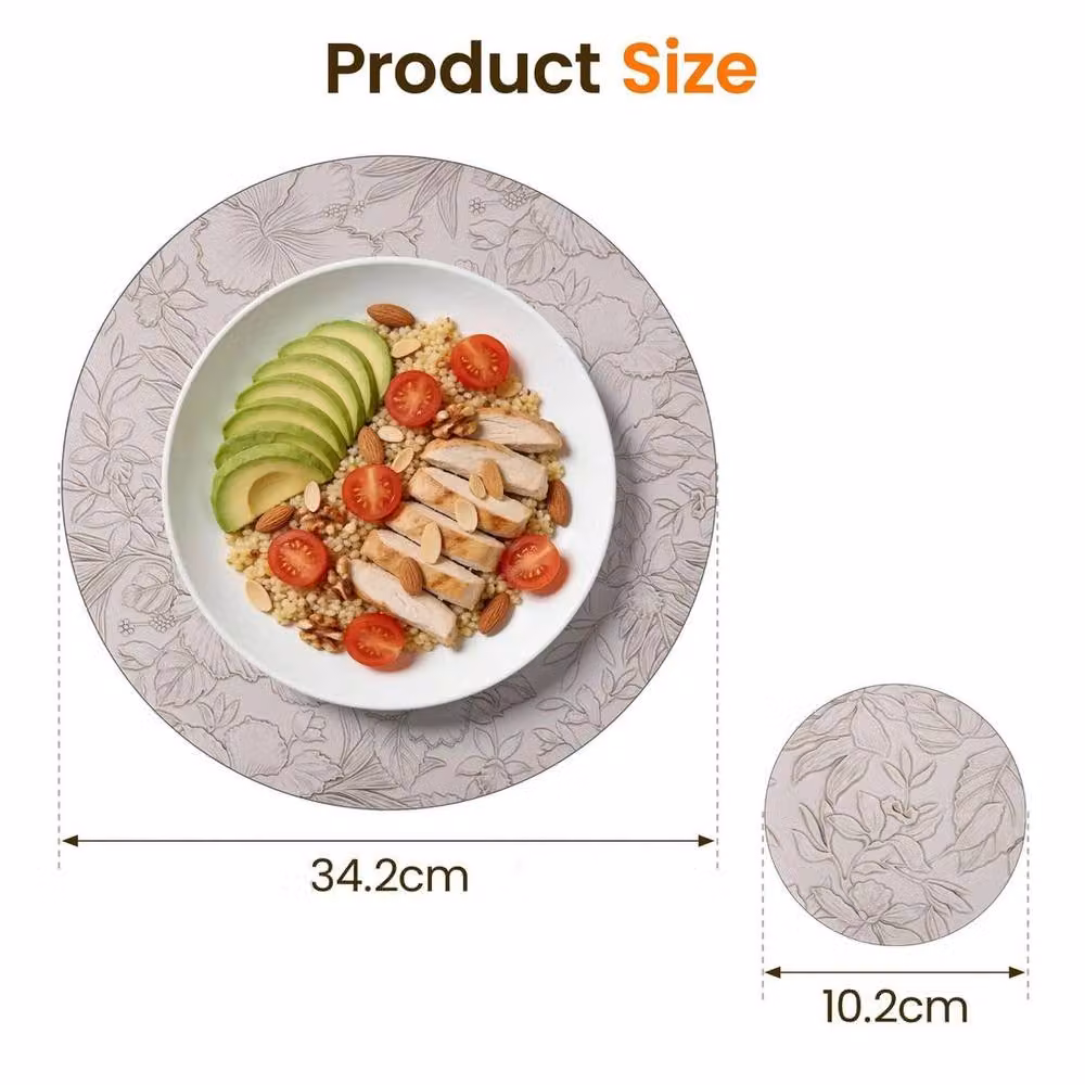 KORVIXA 6-Pack Round Faux Leather Placemats and Coasters in Grey – 2