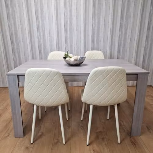 KOSY KOALA Modern Dining Set with Grey Rectangular Table and 4 Cream Upholstered Chairs