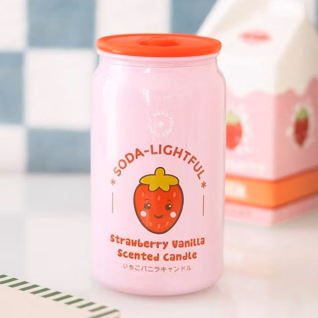 Uniqueful Strawberry Vanilla Soda Can Candle in Pink
