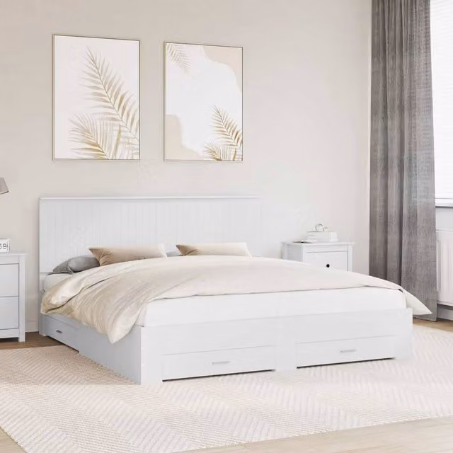 Berkfield Home White Engineered Wood Bed Frame with Headboard and Drawers W/D/H: 180 x 200 cm