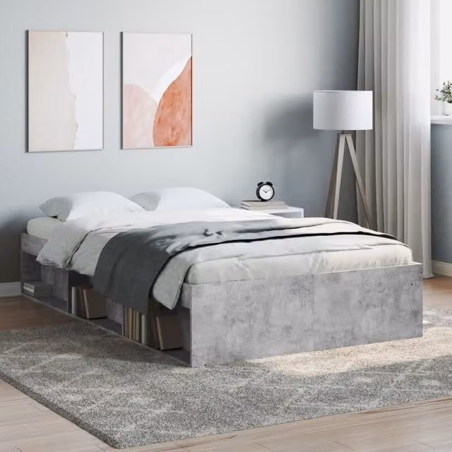 Berkfield Home Small Double Bed Frame in Concrete Grey, W: 120 cm, L: 190 cm