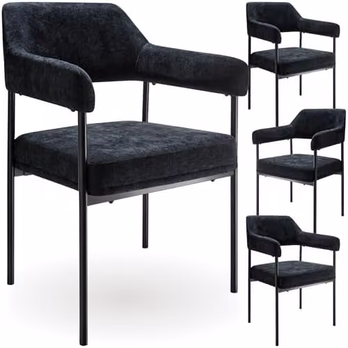 tectake Set of 4 Doe Armchairs in Black Woven Fabric with Metal Legs – 1