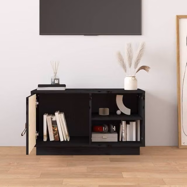 Berkfield Home Black Solid Wood Pine TV Cabinet W/D/H: 70 x 34 x 40 cm