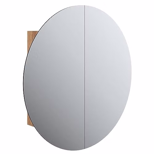 vidaXL Modern Oak Bathroom Cabinet with LED Round Mirror, W/D/H: 54 x 54 x 17.5 cm