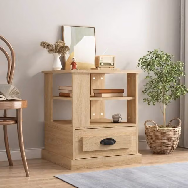 Berkfield Home Sonoma Oak Side Table in Brown, W/D/H: 50 x 50 x 60 cm