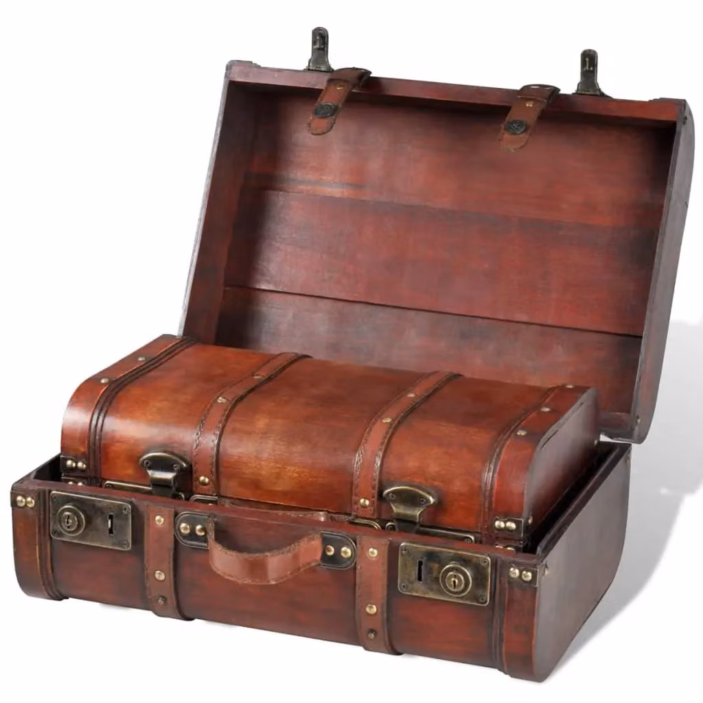 Berkfield Home Vintage Brown Lacquered Wooden Treasure Chest, 2 Piece Set – 2