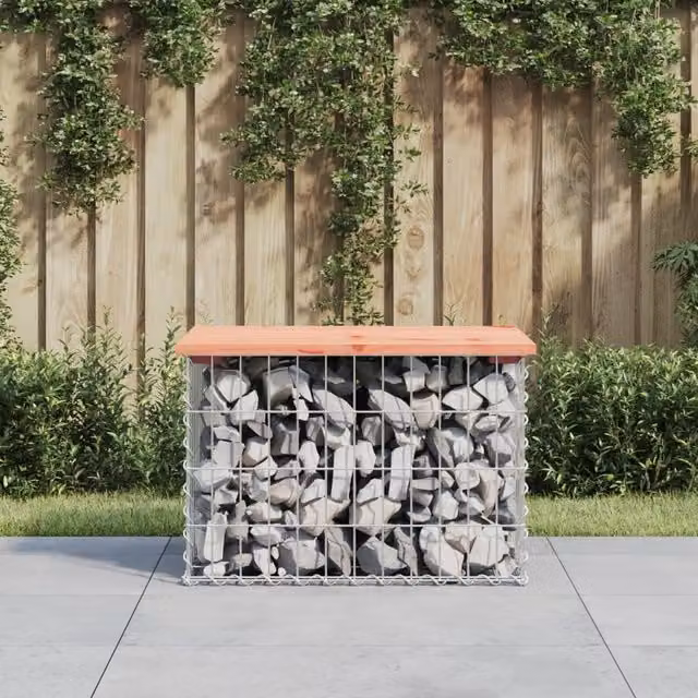 Berkfield Home Gabion Design Garden Bench in Brown Solid Douglas Wood W/D/H: 63 x 44 x 42 cm
