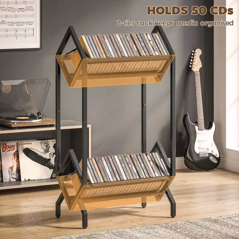 KORVIXA 2-Tier Metal CD Storage Rack in Black – 3