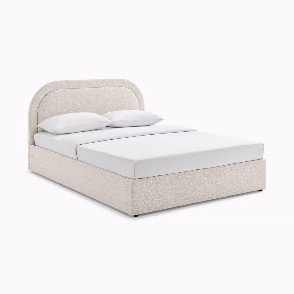 FurnitureboxUK Freja Double Ottoman Bed Frame in Beige Boucle Fabric, W/D/H: 140 x 200 cm – 2