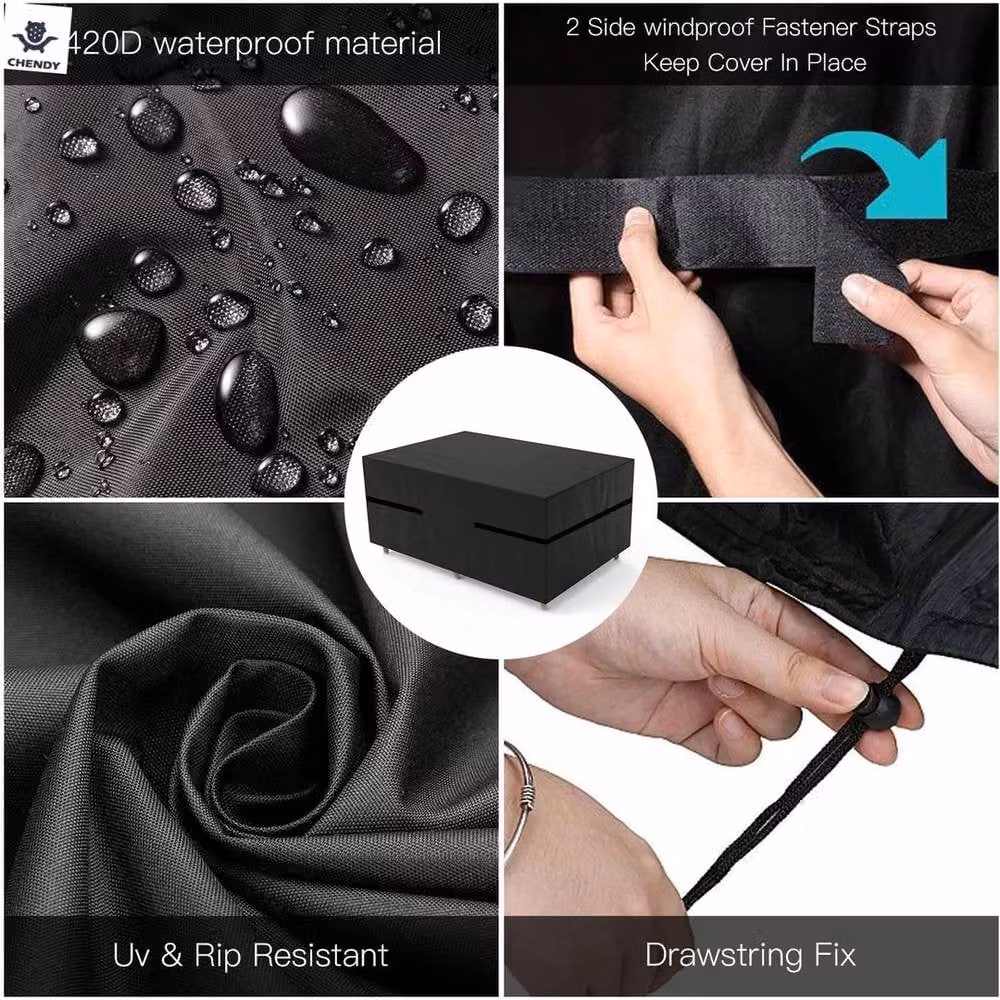 NESTLUNE Heavy Duty Waterproof Polyester Garden Bench Cover in Black, W/D/H: 100 x 15 x 15 cm – 4
