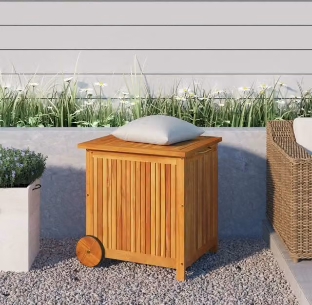 Berkfield Home Garden Storage Box with Wheels in Brown Solid Acacia Wood, W/D/H: 60 x 50 x 58 cm – 1