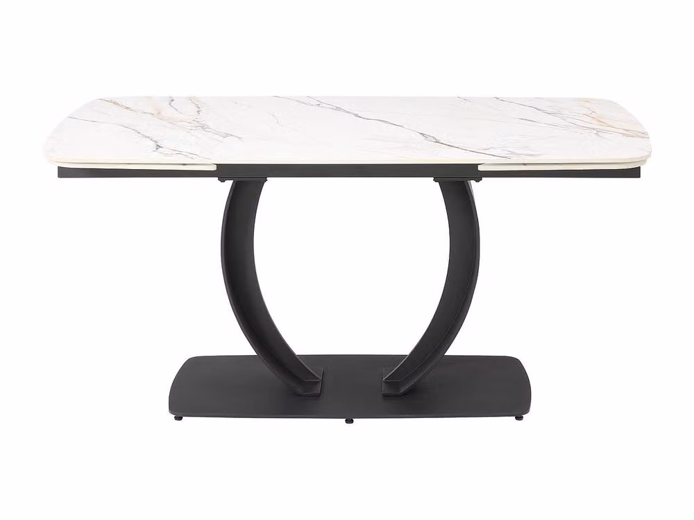 Vente-unique Modern Extendable Rectangular Ceramic Dining Table with Black Metal Base, White and Black, W/D/H: 160 x 90 x 76 cm – 2