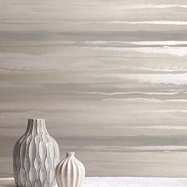 Grandeco Sunset Horizon Natural Striped Wallpaper in Grey