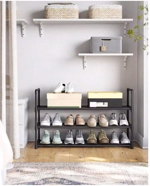 SONGMICS 3-Tier Metal Shoe Rack, Black