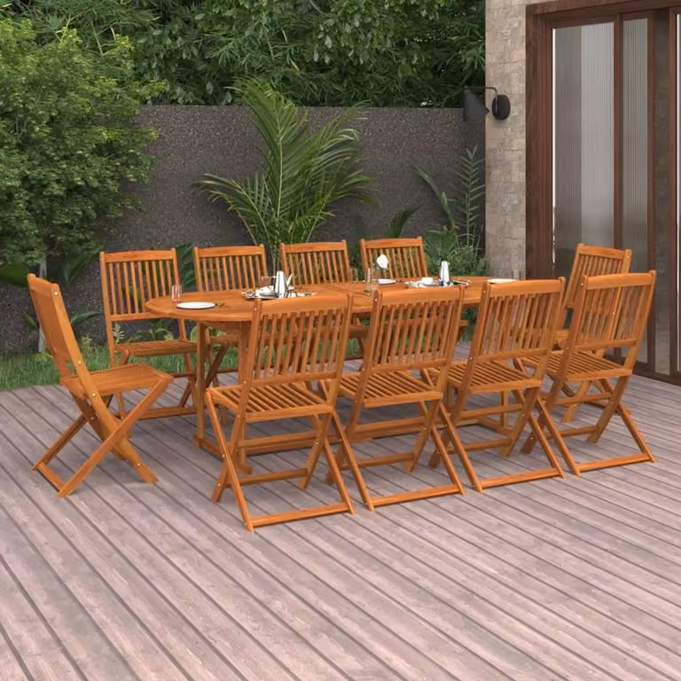 Berkfield Home 11 Piece Garden Dining Set in Brown Solid Oiled Acacia Wood