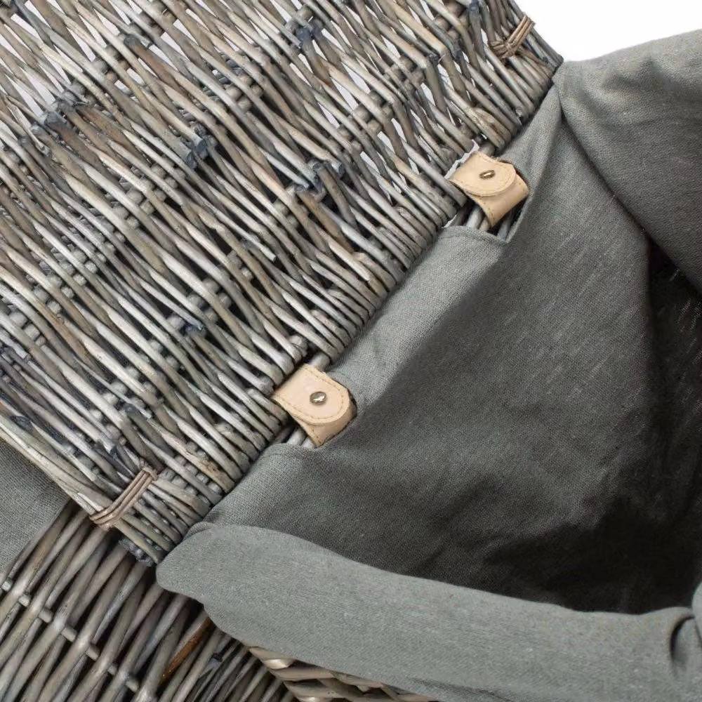 Set of 2 Red Hamper Antique Wash Square Wicker Laundry Baskets with Grey Sage Cotton Lining and Handles – 2