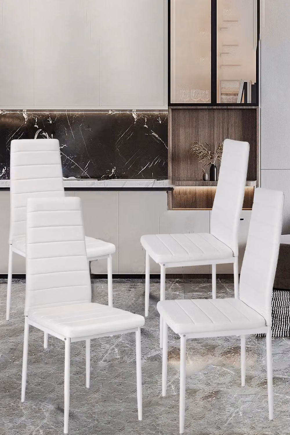 Living and Home Set of 4 Armless Faux Leather Upholstered High Back Dining Chairs in White – 3