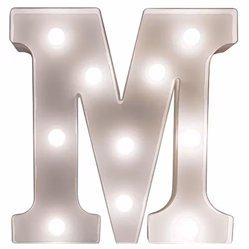mysmartbuy White Battery Powered 3D LED Letter M Light, H 22 x W 14 x D 3 cm