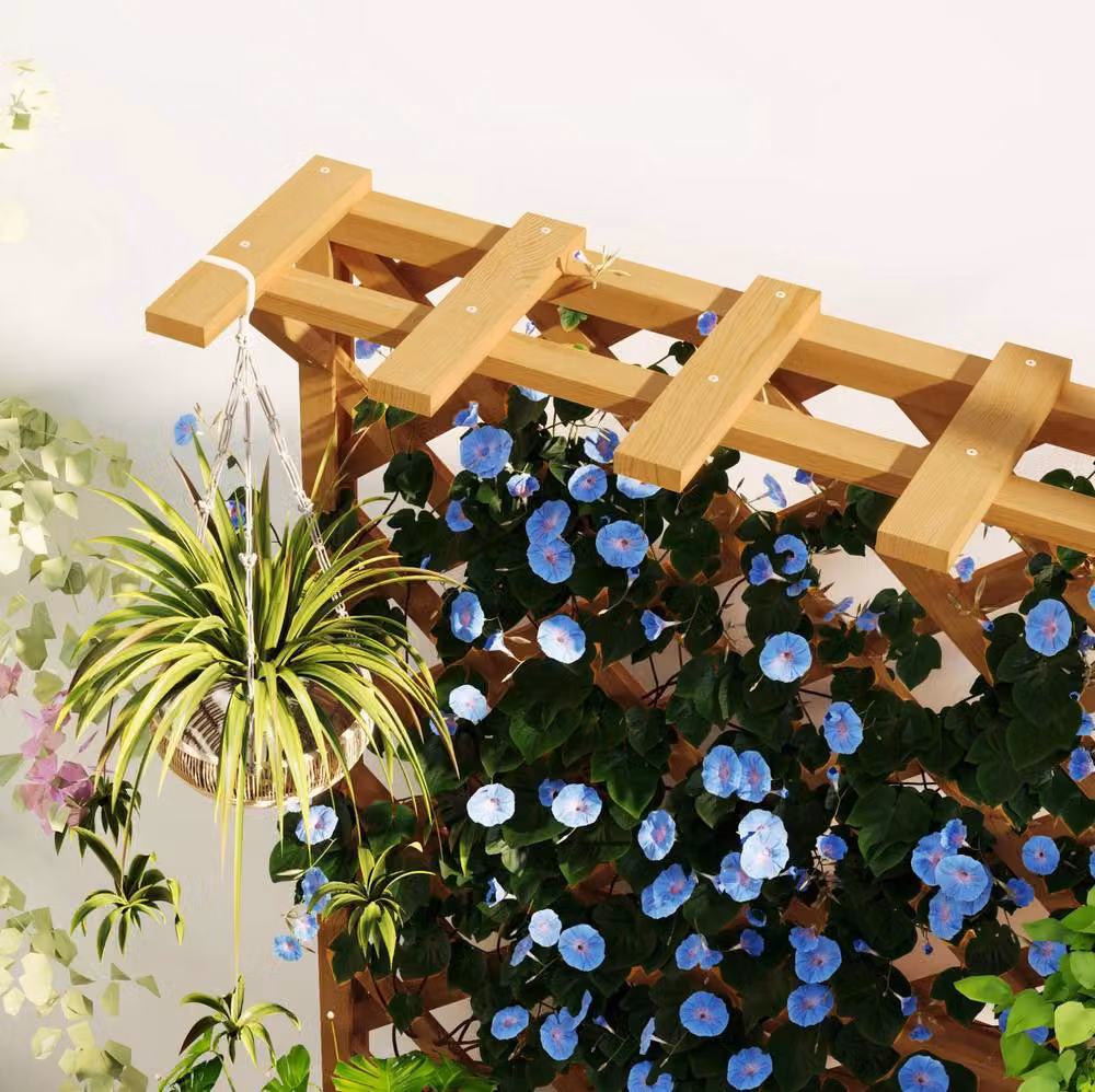 STILVORA Wooden Raised Planter with Trellis and Hanging Roof in Brown and Beige, W/D/H: 122 x 64 x 33 cm – 7