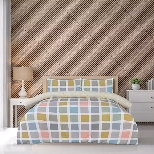 Sleepdown Reversible Crosshatch 2 Piece Bedding Set with Duvet Cover and Pillowcase, Multicolour Microfibre Polyester, W/D/H: 135 x 200 cm – 1