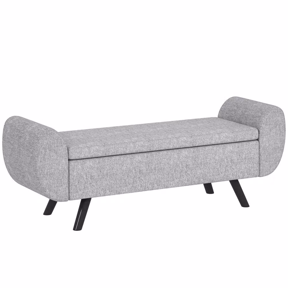 Wyld Haus Nesama Grey Linen Look Upholstered Storage Bench with Armrests – 2